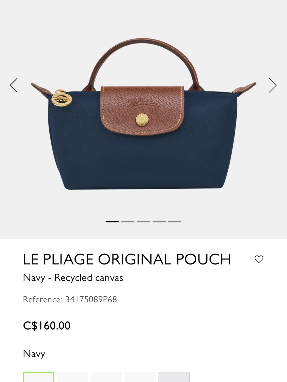 Longchamp Navy Cosmetic Pouch with Brown Leather Trim